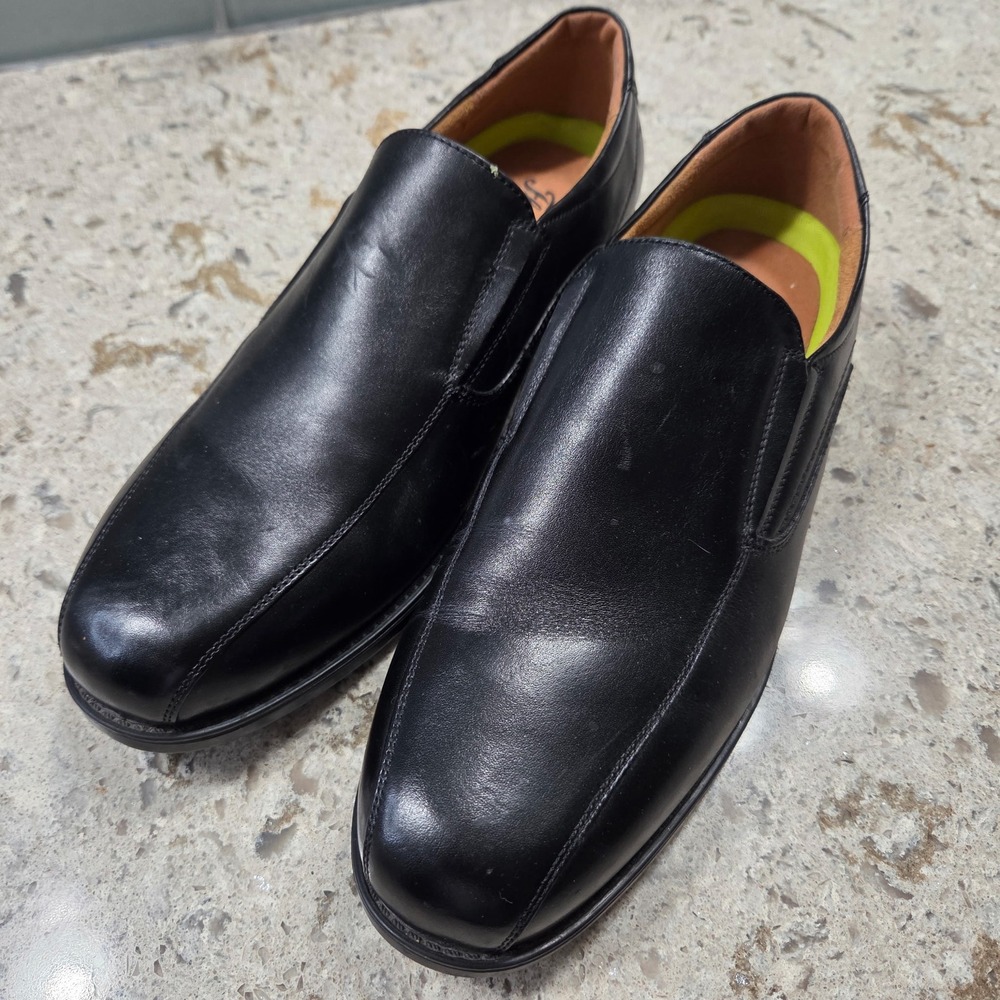 Florsheim Mens Black Leather Slip On Loafers Comfortech Ortholite Dress Shoes8.5